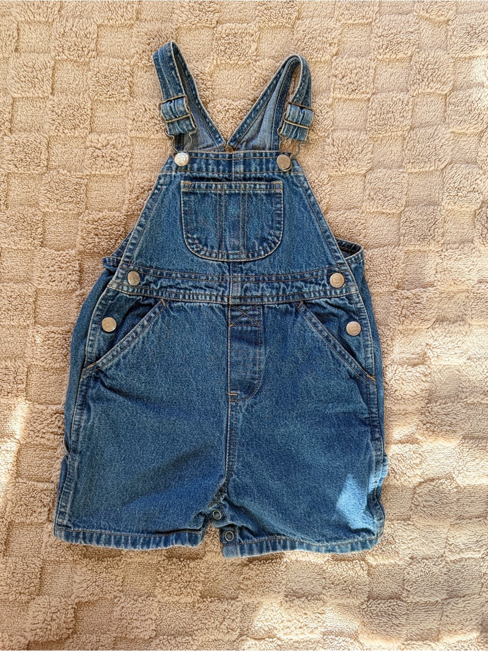 Vintage Faded Glory Denim Shortalls Overalls Blue Jean Romper Toddler 24mo